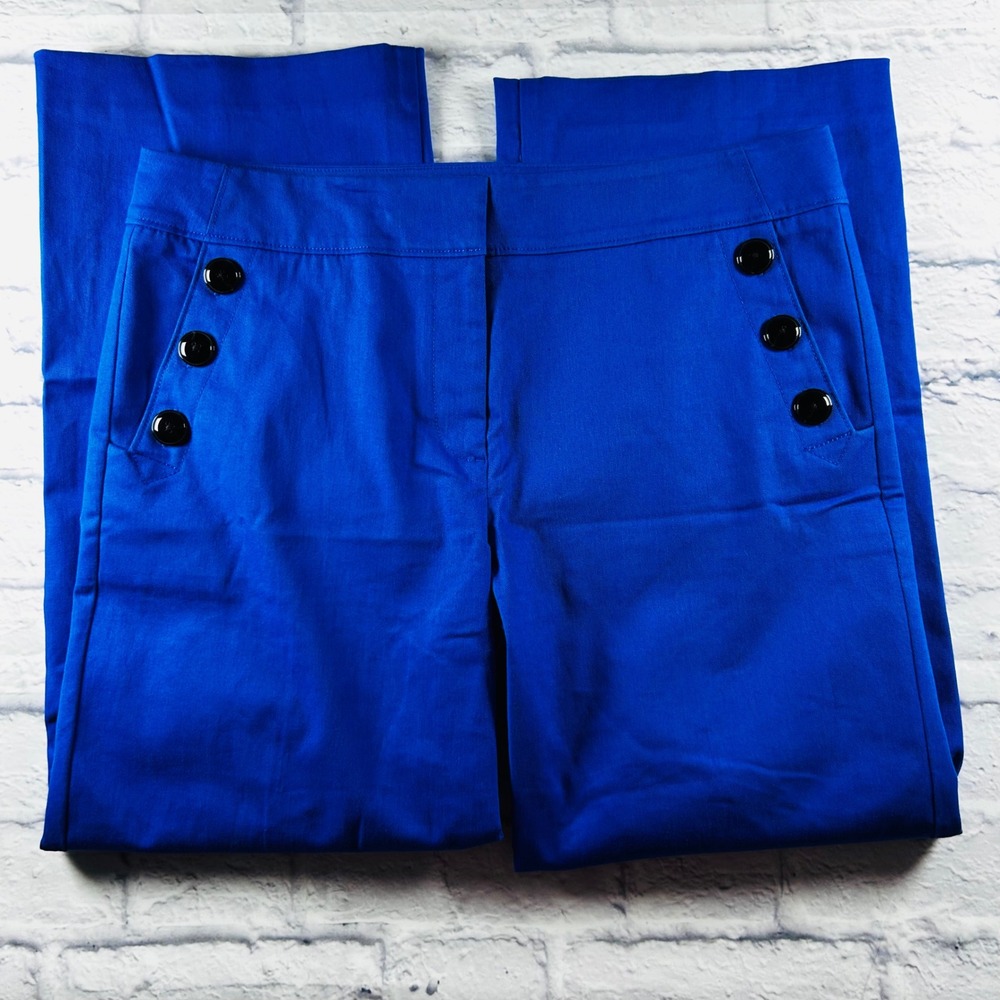 Loft Outlet Women Blue Wide Leg Sailor Pants Side Button Size 10 Nautical Casual - Picture 4 of 11